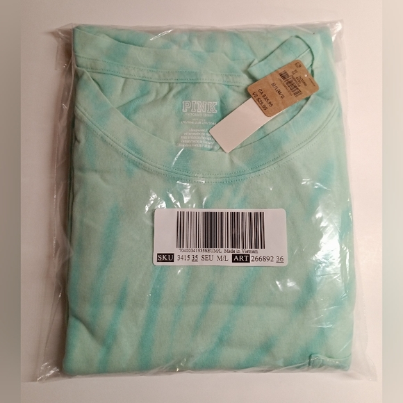 VS PINK Green Teal Ice Tie Dye Short Sleeve PJ Cotton Pajama Sleep Dress M/L NEW - Picture 7 of 9